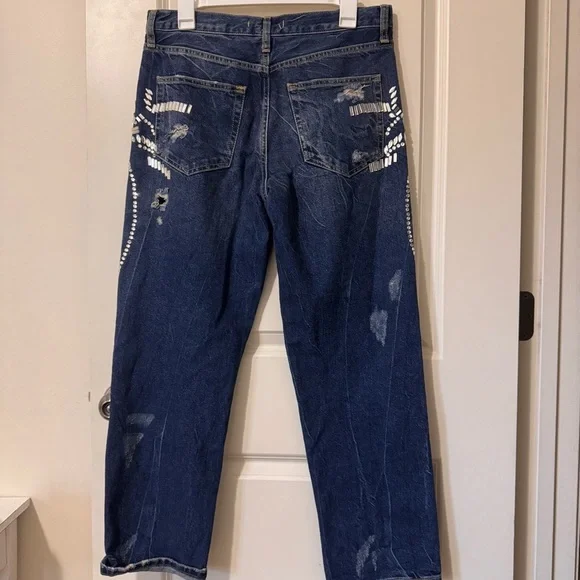 FREE PEOPLE CEM EMBELLISHED DISTRESSED JEANS size 28 - Picture 3 of 8